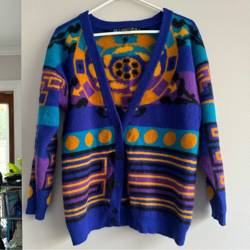 L vintage I.B. Diffusion 90s Bold Abstract Oversized Wool Cardigan Sweater Y2K